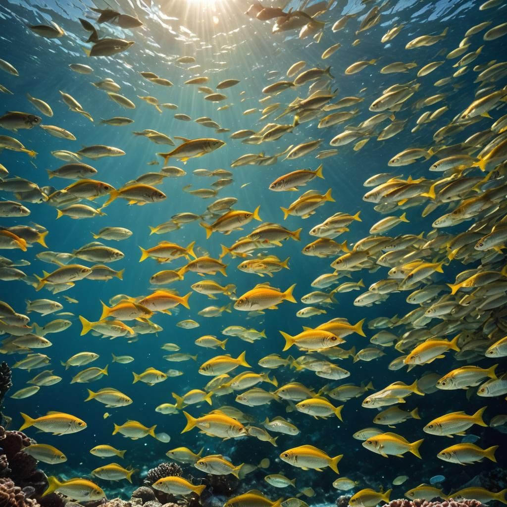Neon Fish in Ocean Sunlight: Hyperrealistic Image