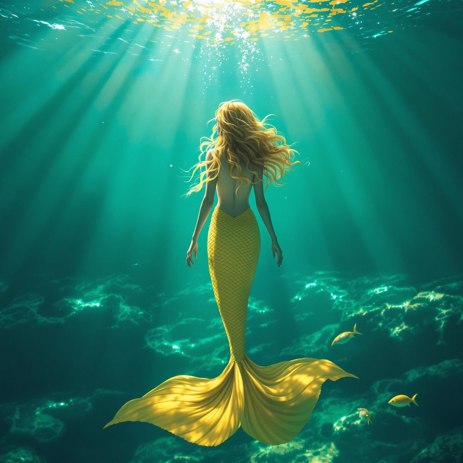 Ethereal Mermaid Under Turquoise Sea