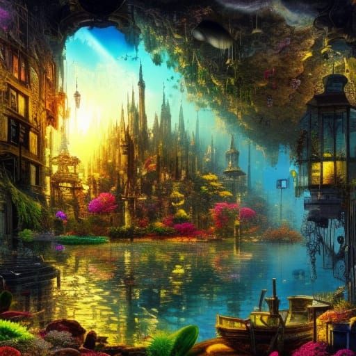 Underwater Cityscape: Vibrant Fantasy Concept Art