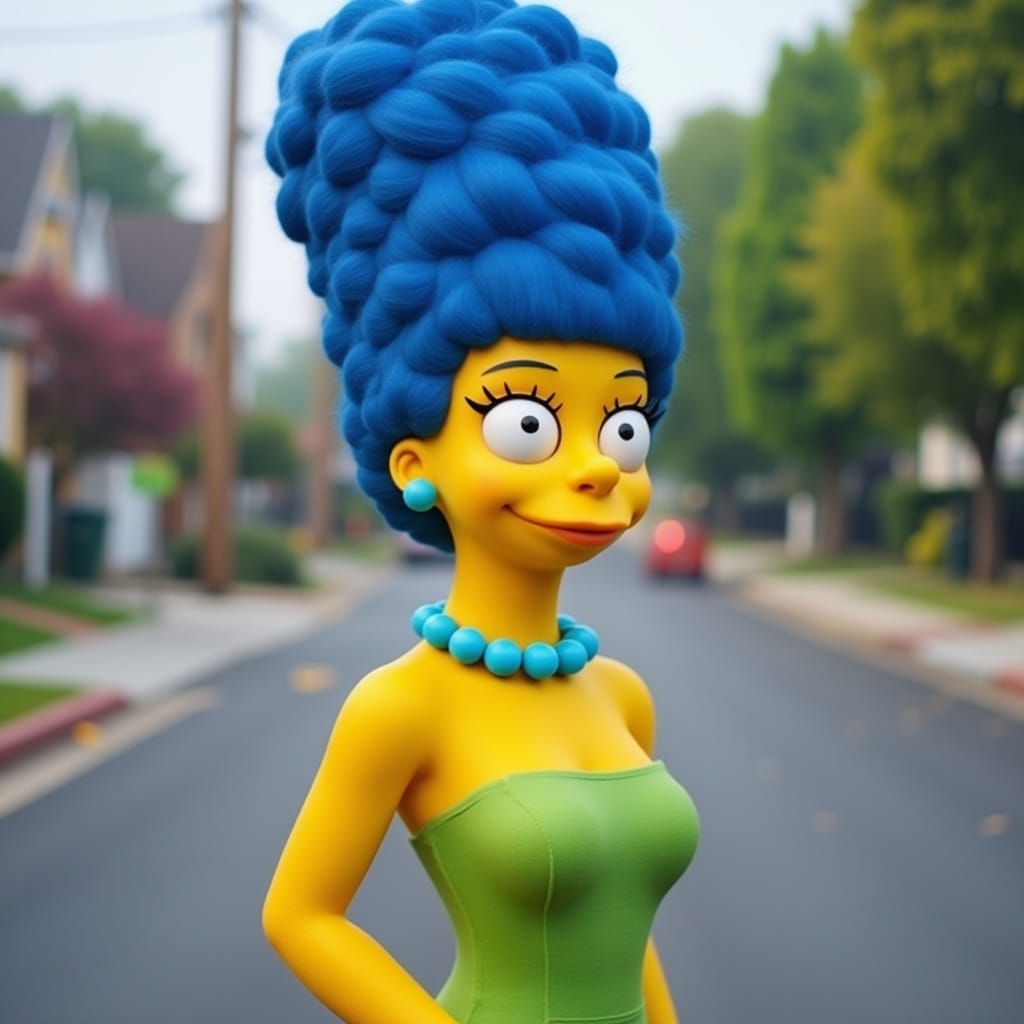 <lora:FreeRain Flux:1.0> Marge Simpson as a human