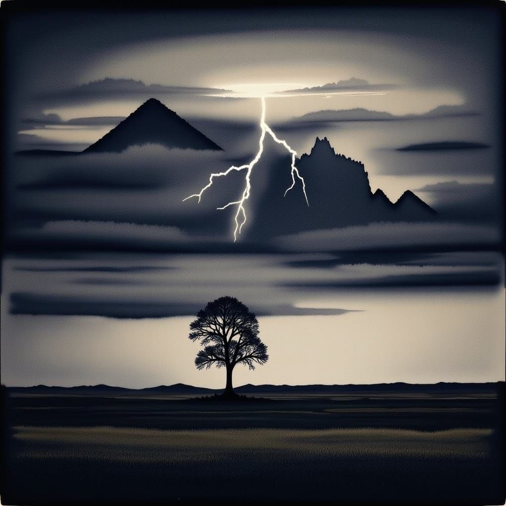 Small Tree in Lightning Storm: Vibrant Image