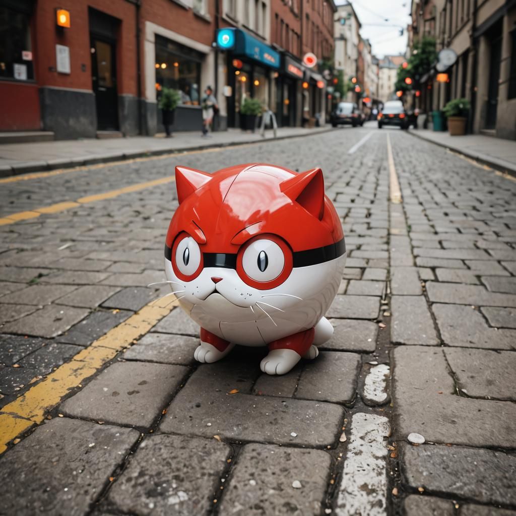 Voltorb as Cat: Pokémon Street Scene in 8K