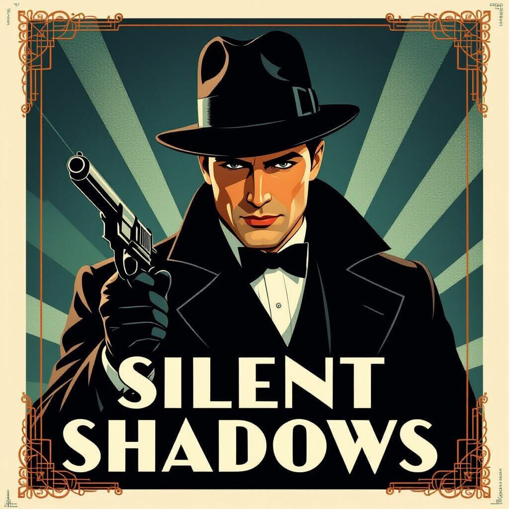 Art Deco Secret Agent Movie Poster for Silent Shadows