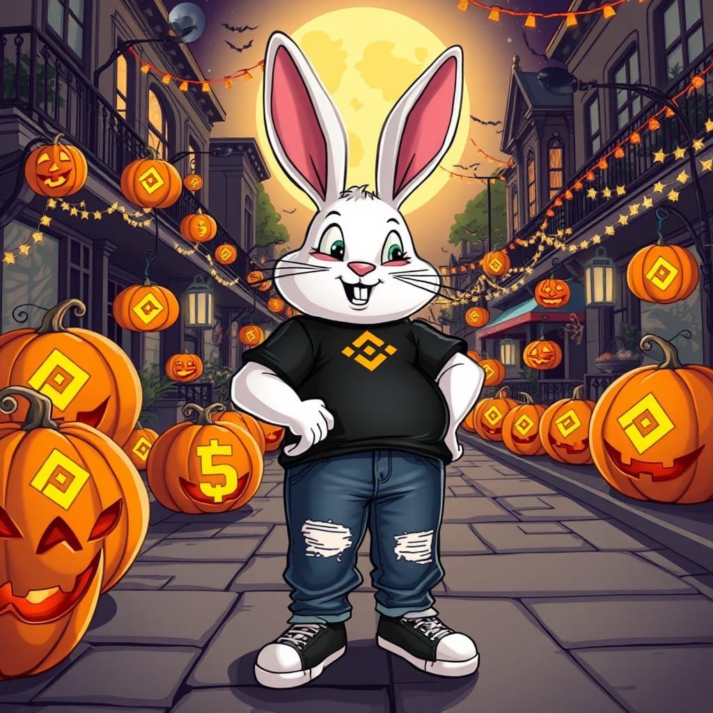Funky Rabbit Celebrates Halloween: A Cartoon Style Scene