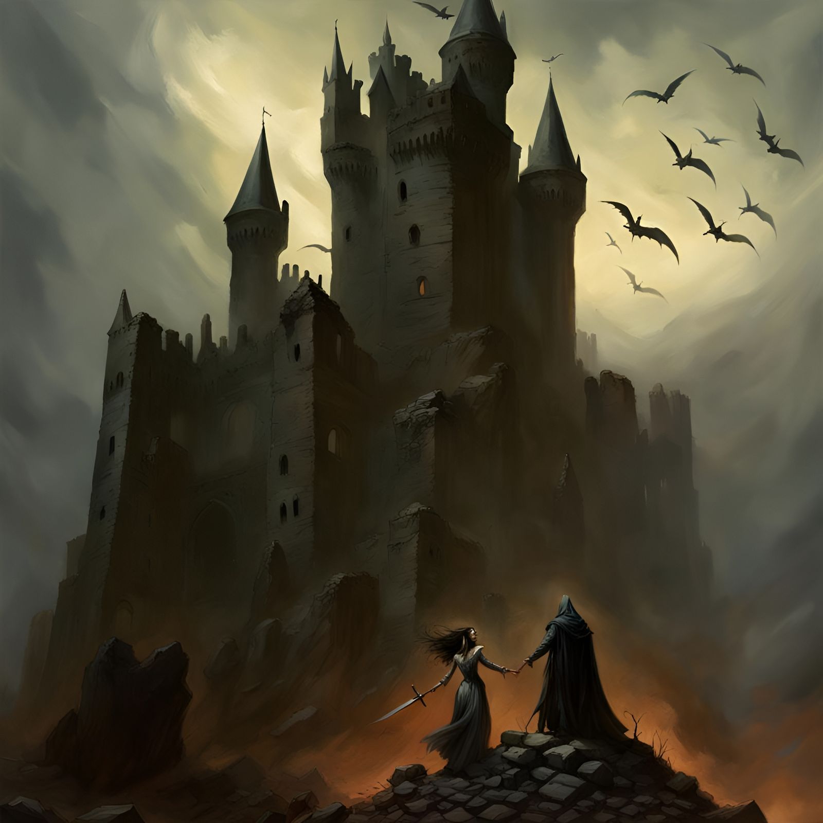 Medieval Castle Ruins with Vampire in Vallejo Style