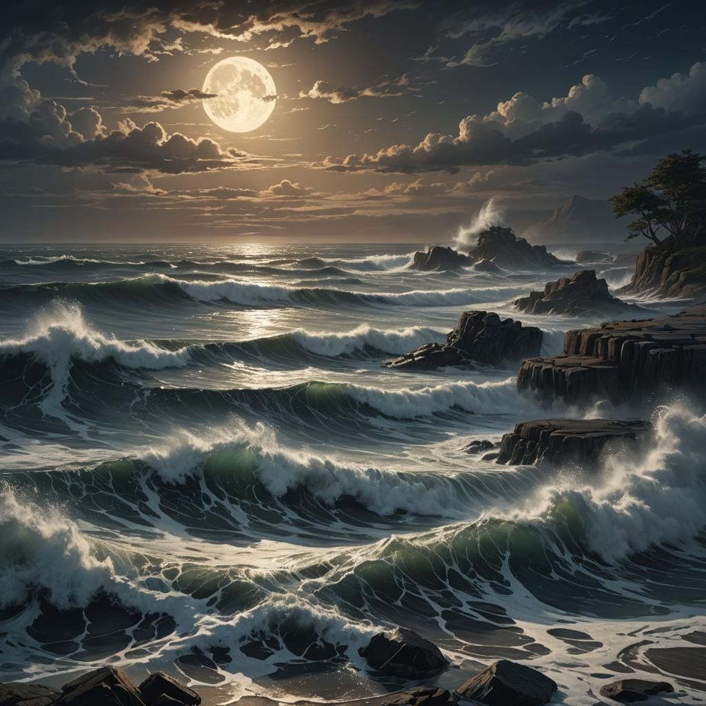Dark Fantasy Seascape with Volumetric Lighting