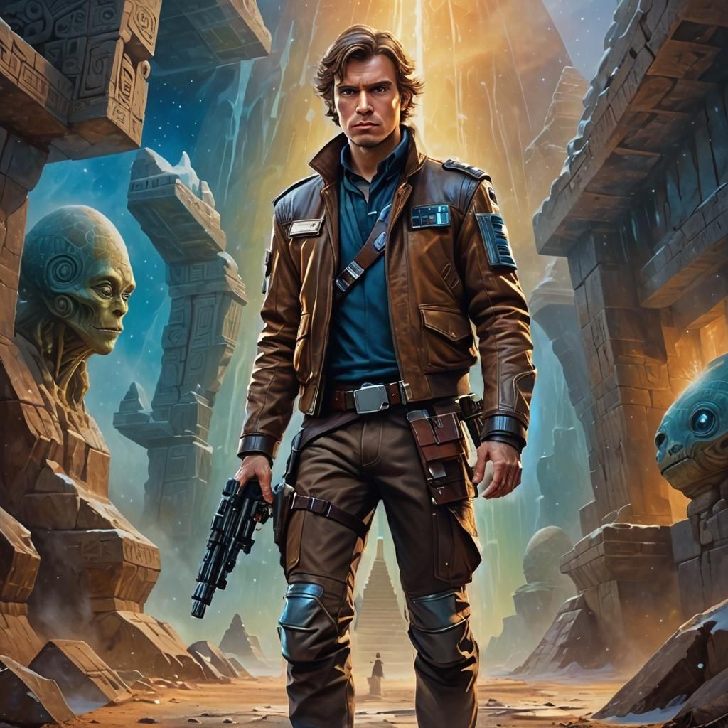 Alien at Ancient Pyramid in Surrealist Oil Painting