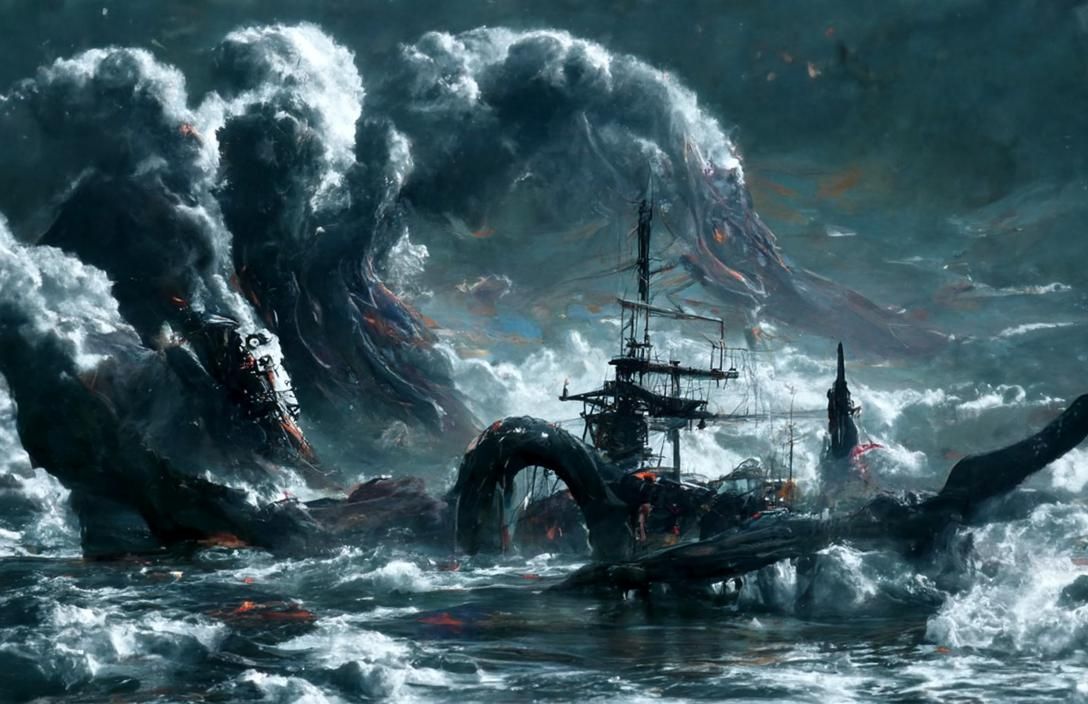 Sea Monster Attack on Pirate Ship: Epic Maritime Art
