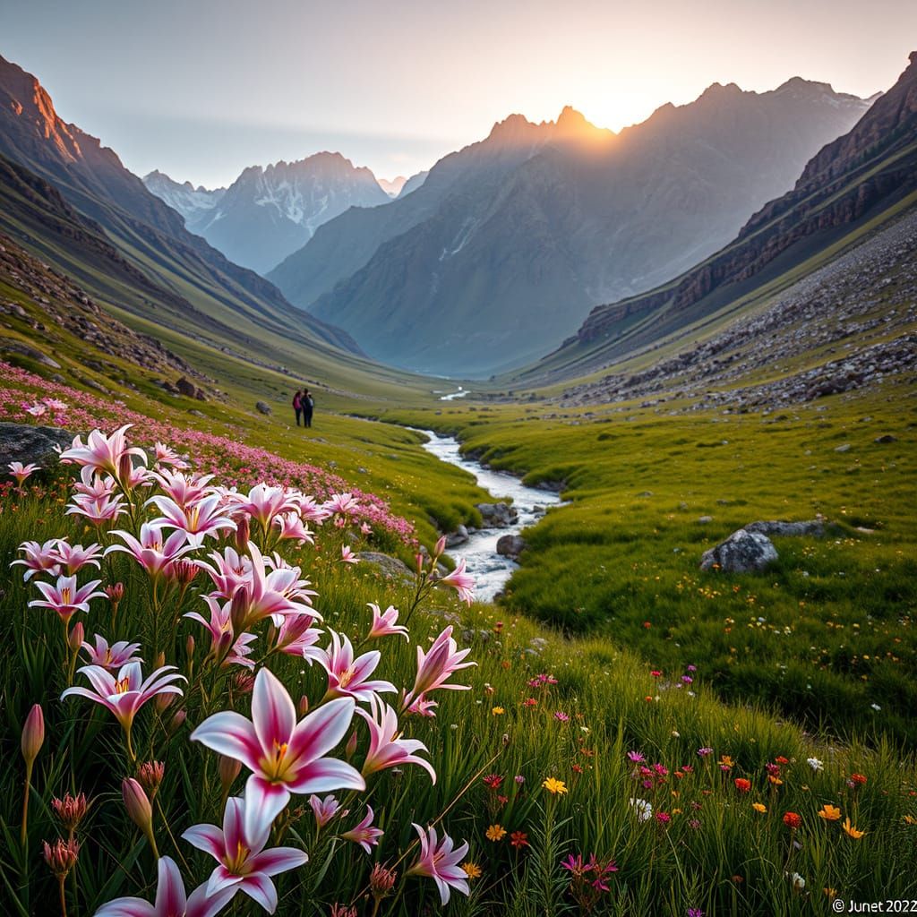 Golden Valley of Pink and White Lilies