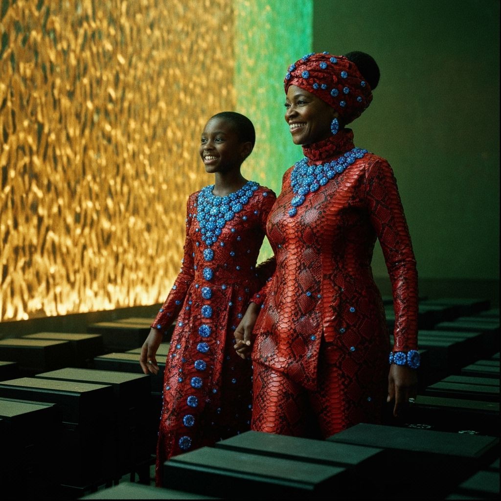 Striking Portrait of Two Women in a Golden Room
