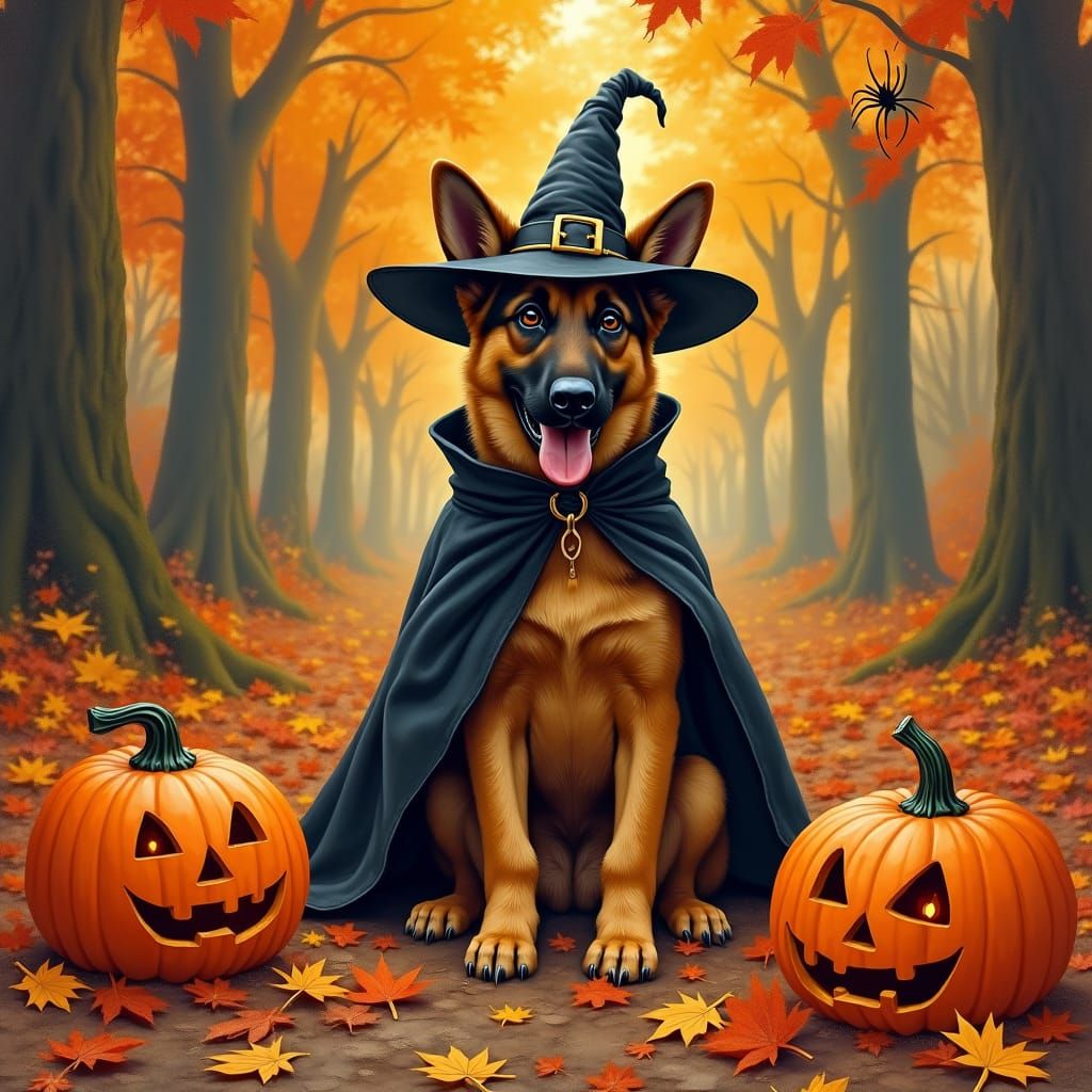 German Shepherd's Halloween: Nostalgic Americana Meets Surre...
