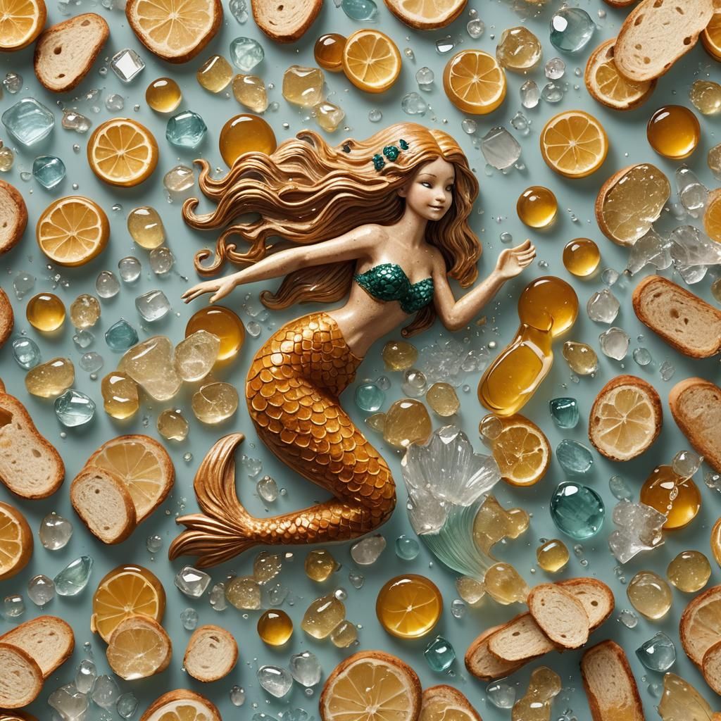 Mermaid Sculpture Crafted from Toast and Honey