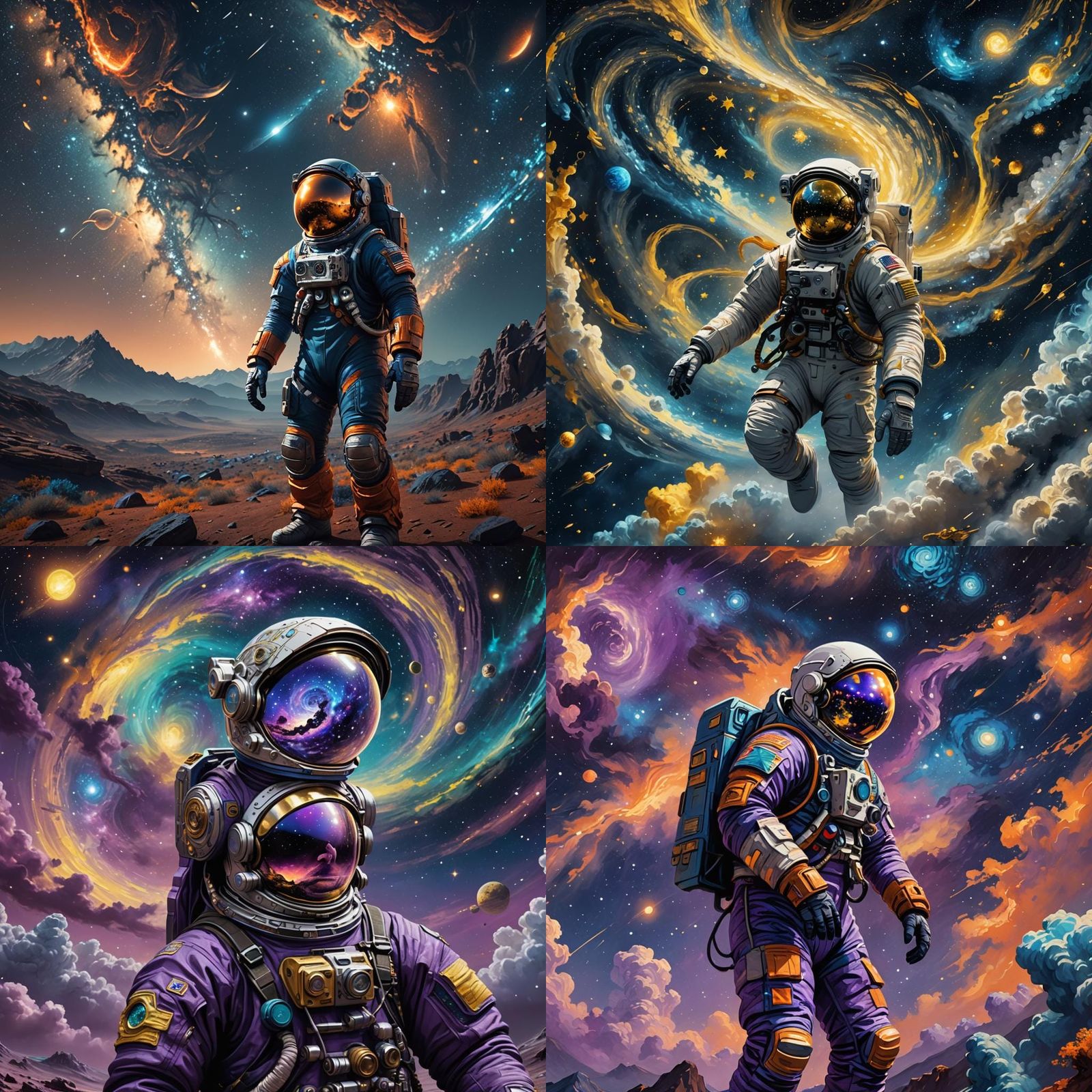 Astronaut in Starry Nebula: Detailed Matte Painting