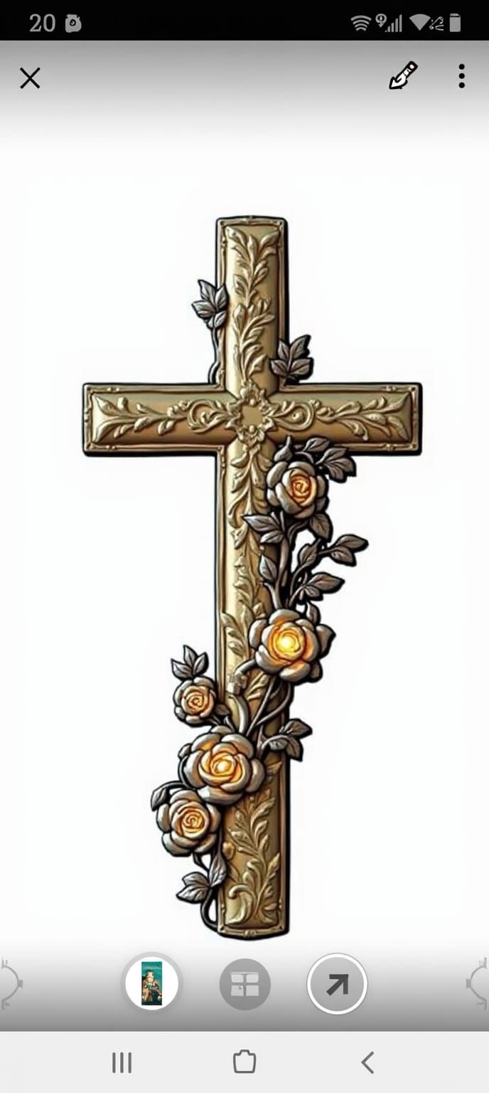 Ornate Cross Carving with Rose Motifs in Art Nouveau Style