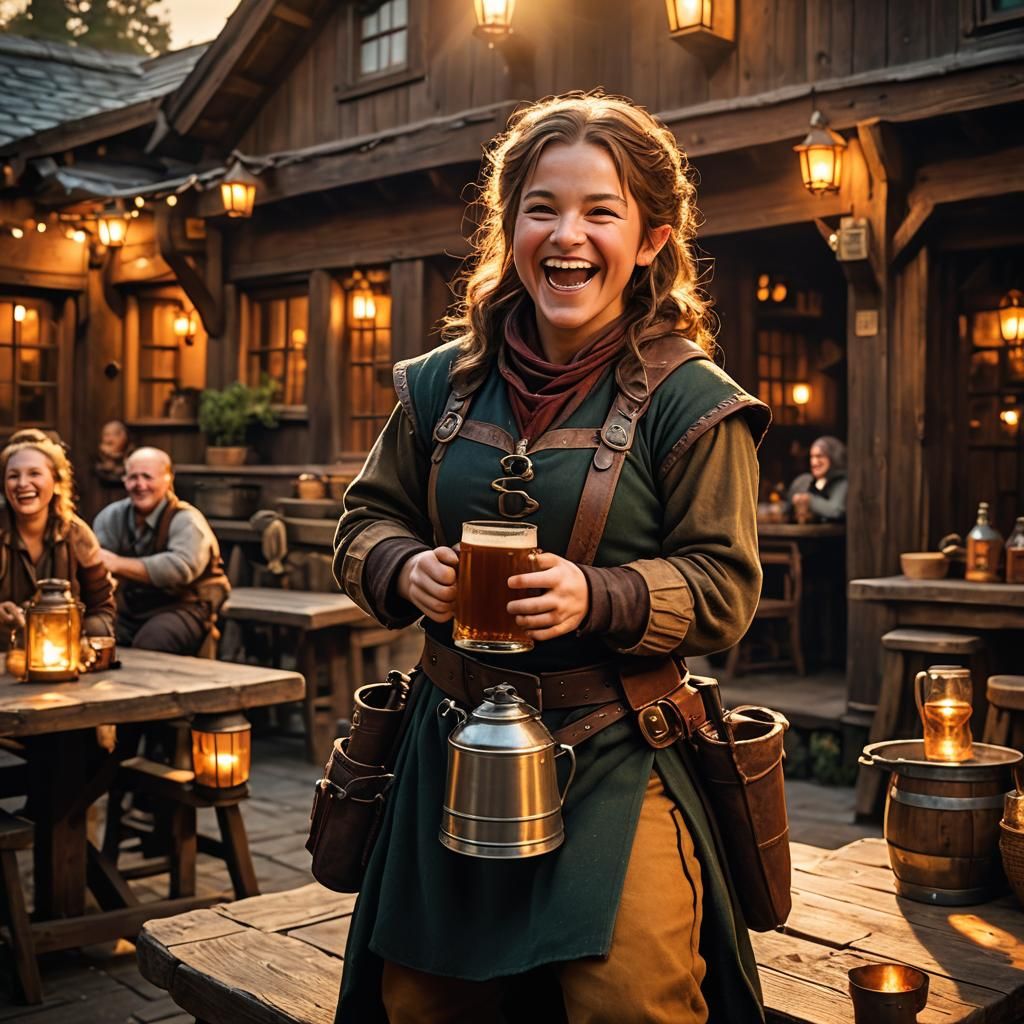 Joyous Halfling Ranger in Tavern with Ale