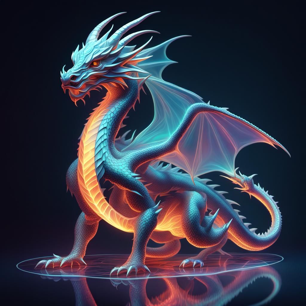 Spectacular Dragon Hologram in Digital Line Art