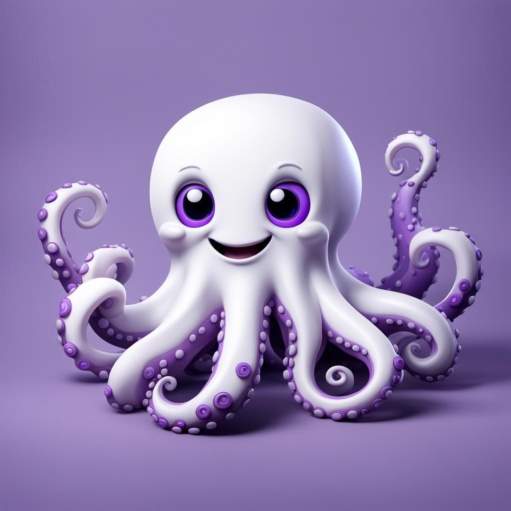 Cartoon Purple Octopus with Cute Smile