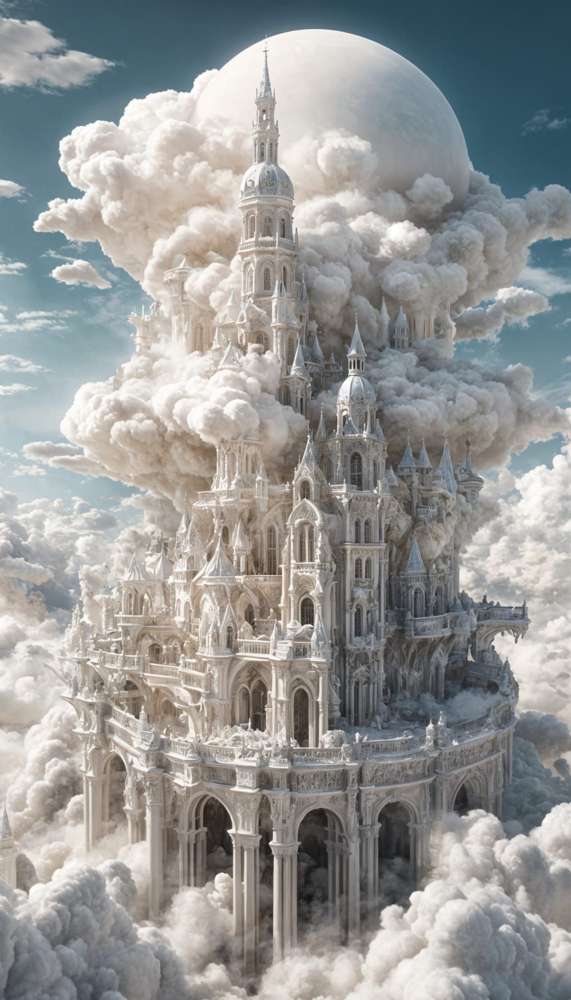 Gothic Steampunk City Made of Clouds in Biopunk Style