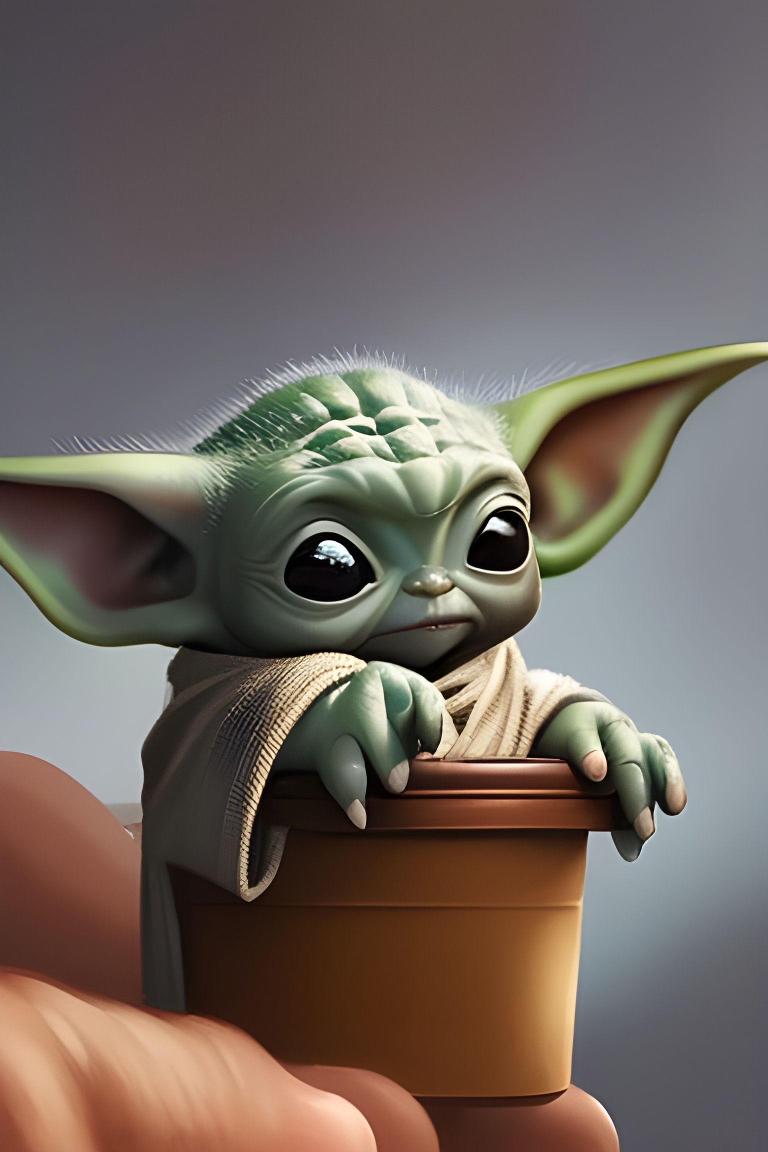 Cute Baby Yoda in Chibi Style Digital Art