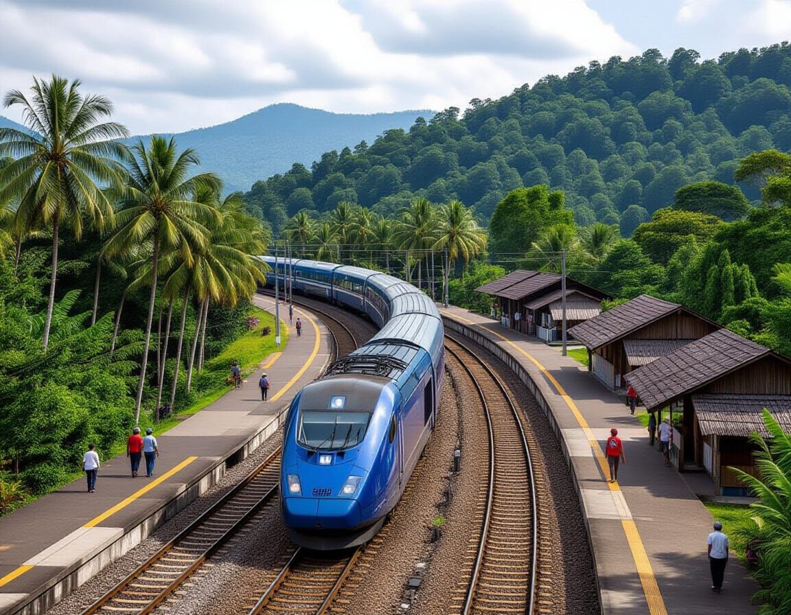 Tropical Train Station in Photorealistic Style