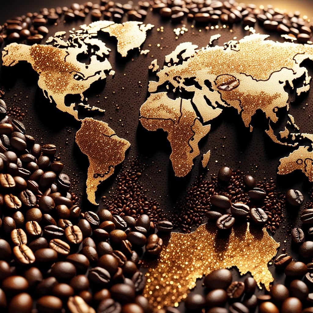 Coffee Bean World Map in Hyper-Realistic 3D