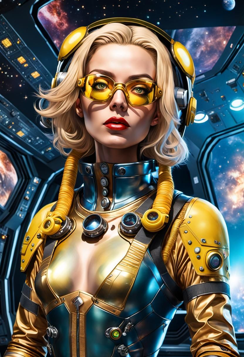Photorealistic Space Girl in Chrome Bodysuit