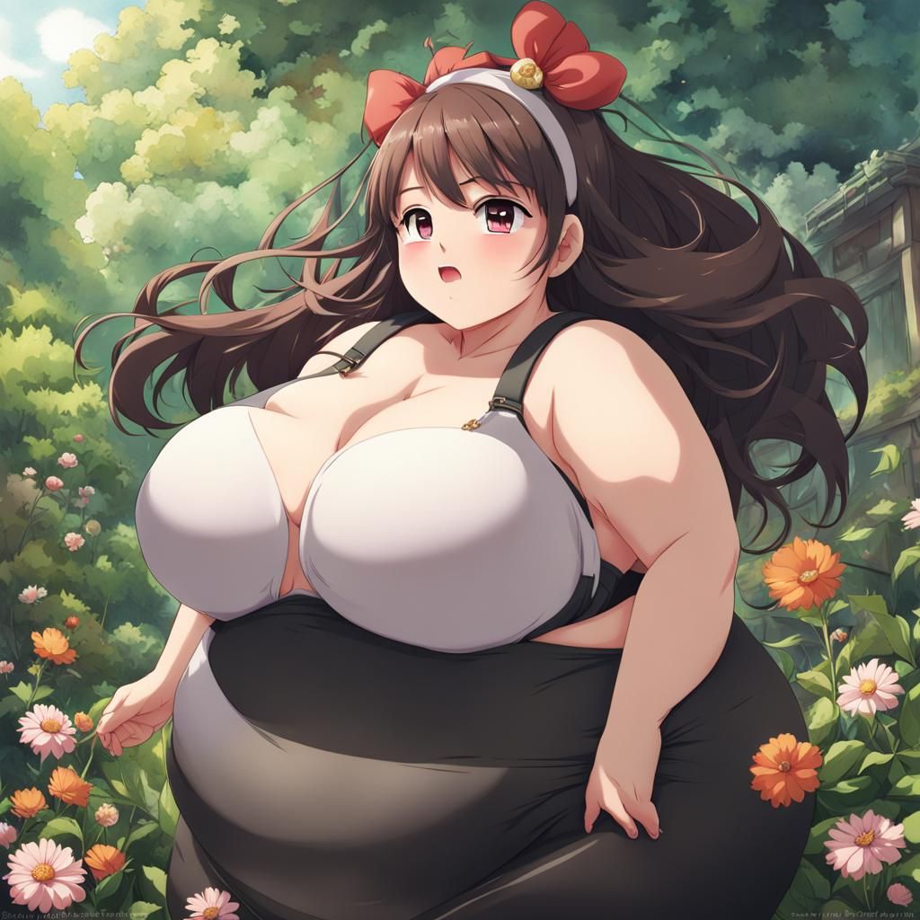 Obese Anime Girl with Bloated Belly in Manga Style