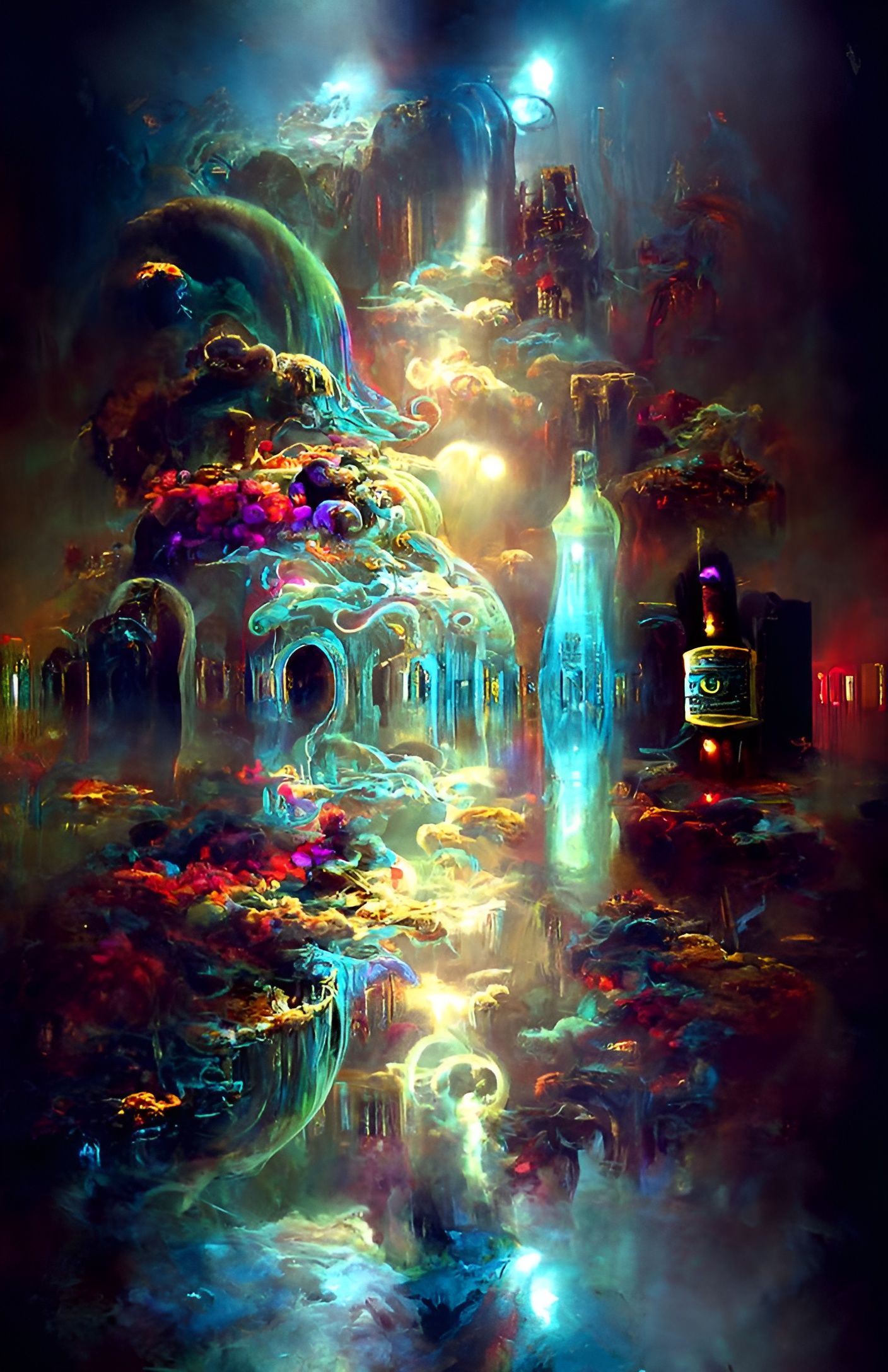 Mystical Alchemy Lab with Colorful Lights