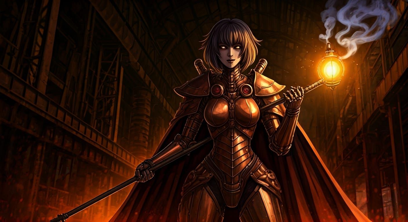 High-Tech Steampunk Cyborg with Ominous Lantern