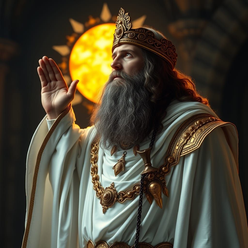 Fantasy Priest Praying to the Sun God