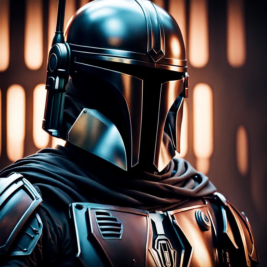The Mandalorian in Dimly Lit Armor: Digital Art