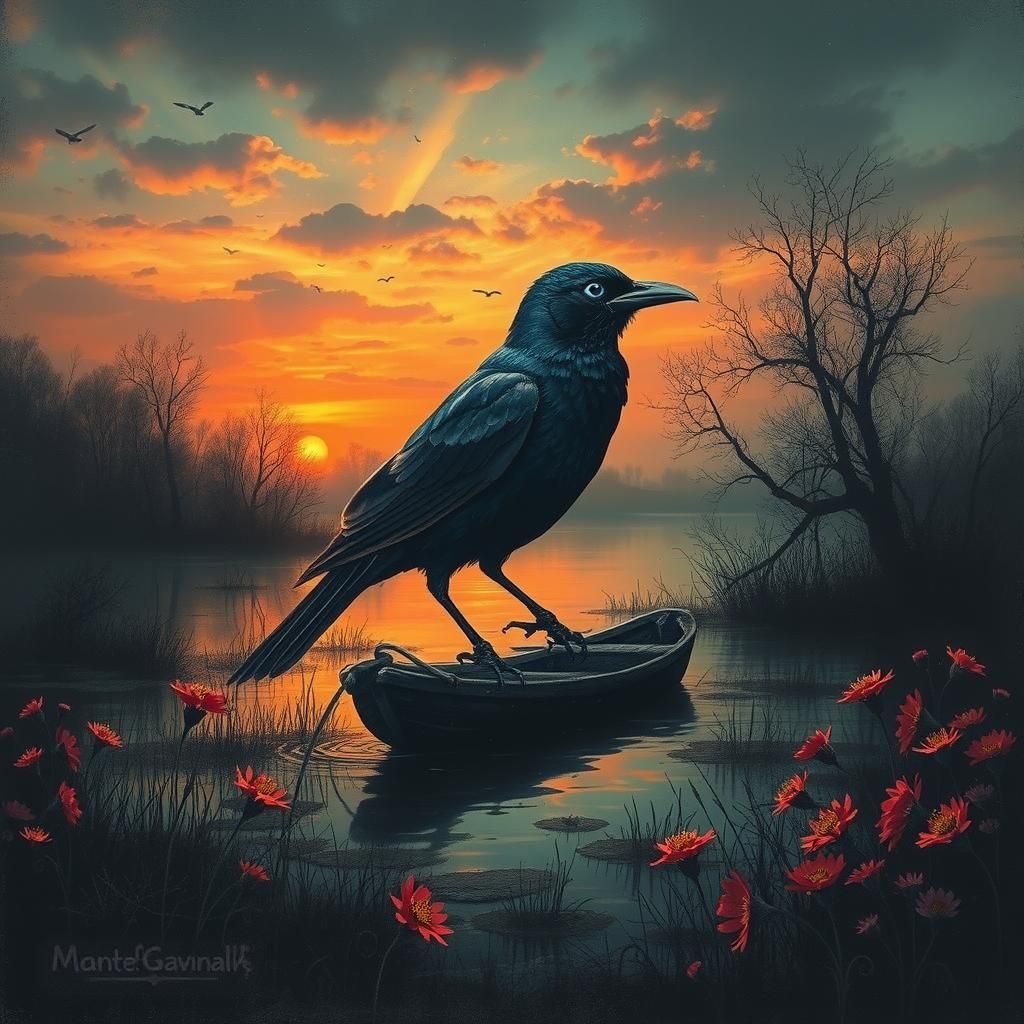 Jackdaw at Sunset: Vibrant Color Print Art