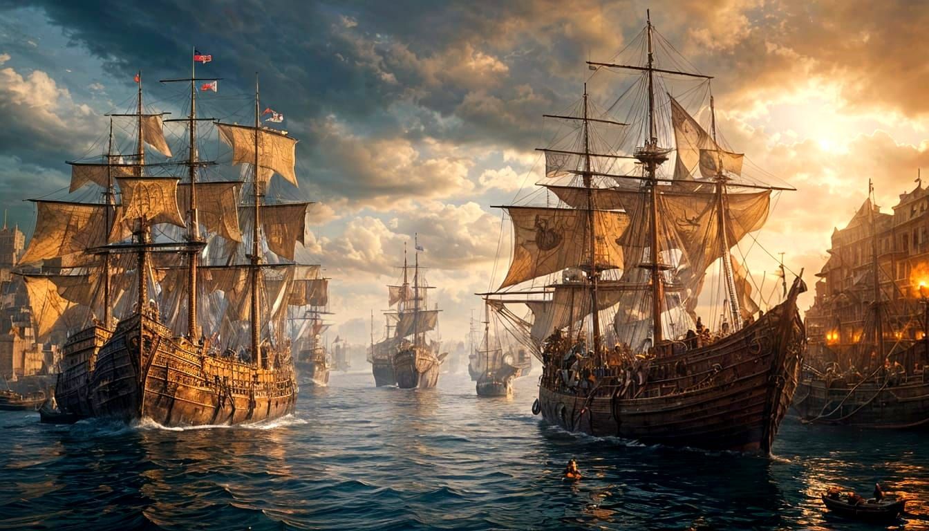 Busy Medieval Seaport: Detailed Digital Matte Painting
