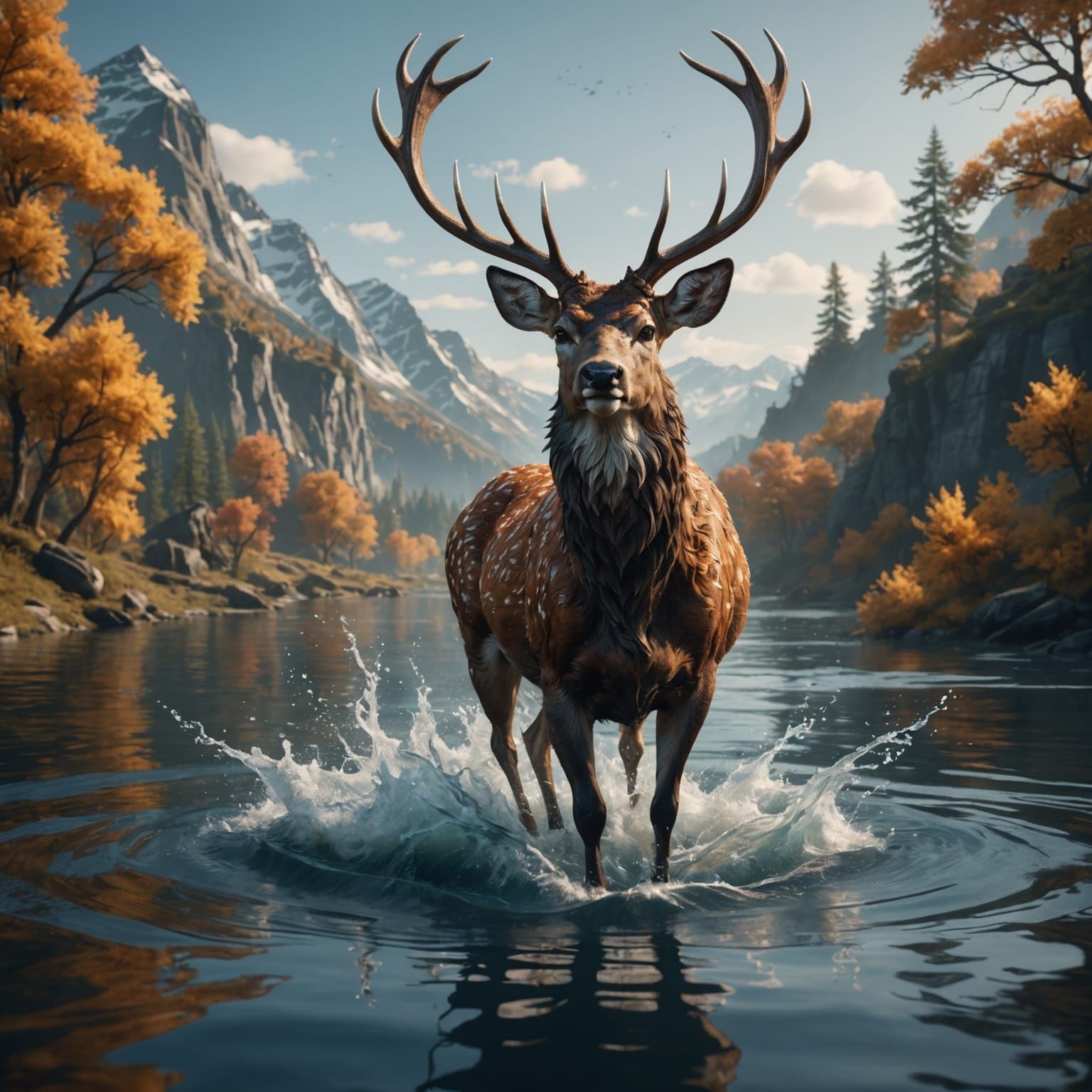 Deer Rising from Water: Fantastical Digital Painting