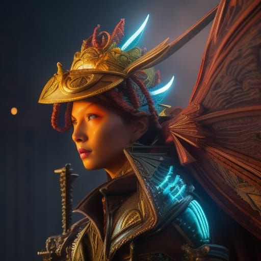 Steampunk Flying Machine with Ornate Background