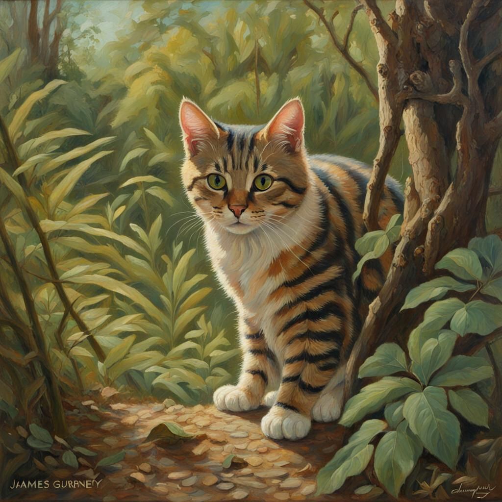 Tabby Cat's Quest: An Oil Painting