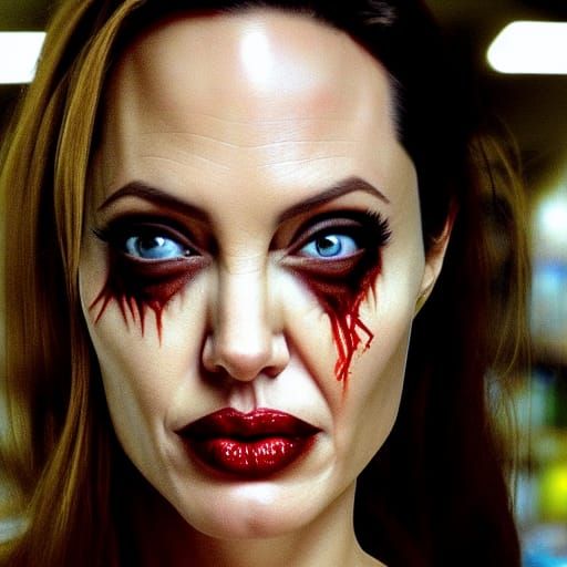 Zombie Angelina Jolie in Supermarket, Fisheye Lens