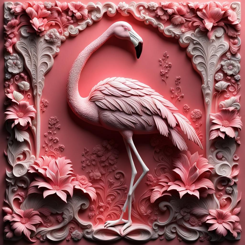 Baroque Flamingo Carved in 3D Relief