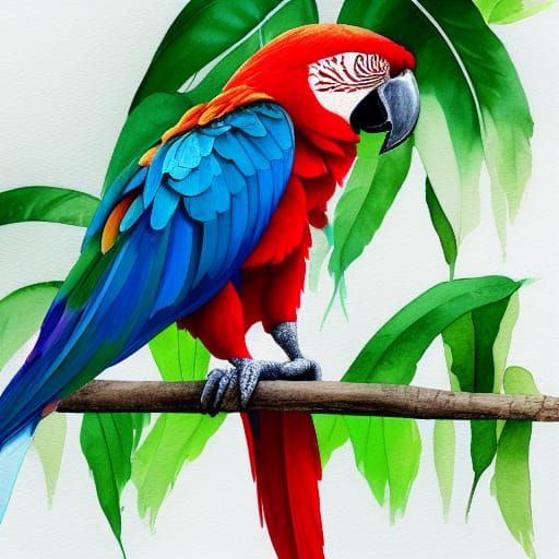 Intricately Detailed Cuban Red Macaw Watercolor