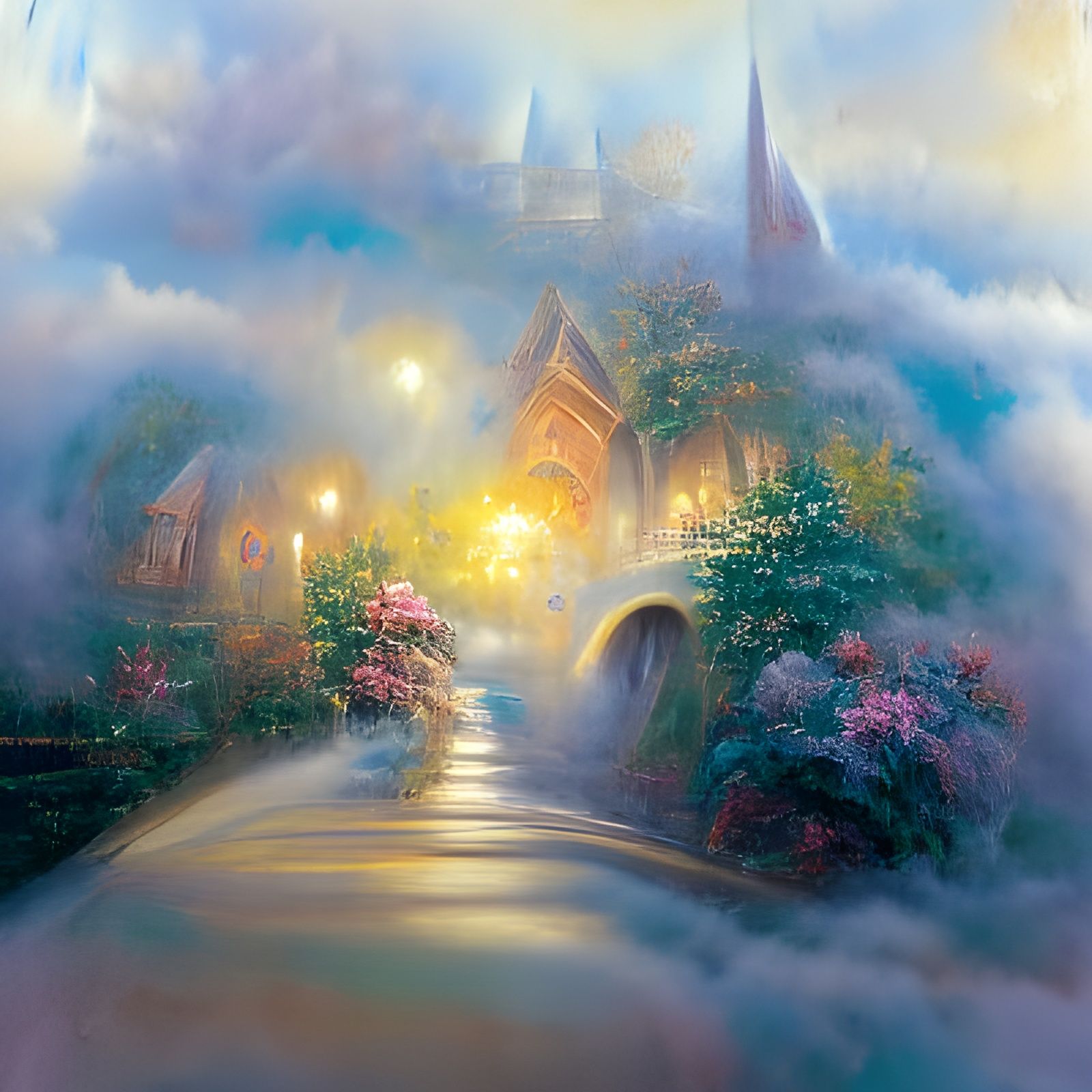 Ethereal Fantasy Landscape in Kinkade Style