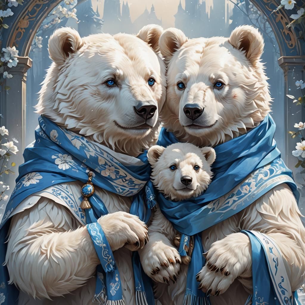 Adorable White Bears Portrait in Hyperdetailed Style