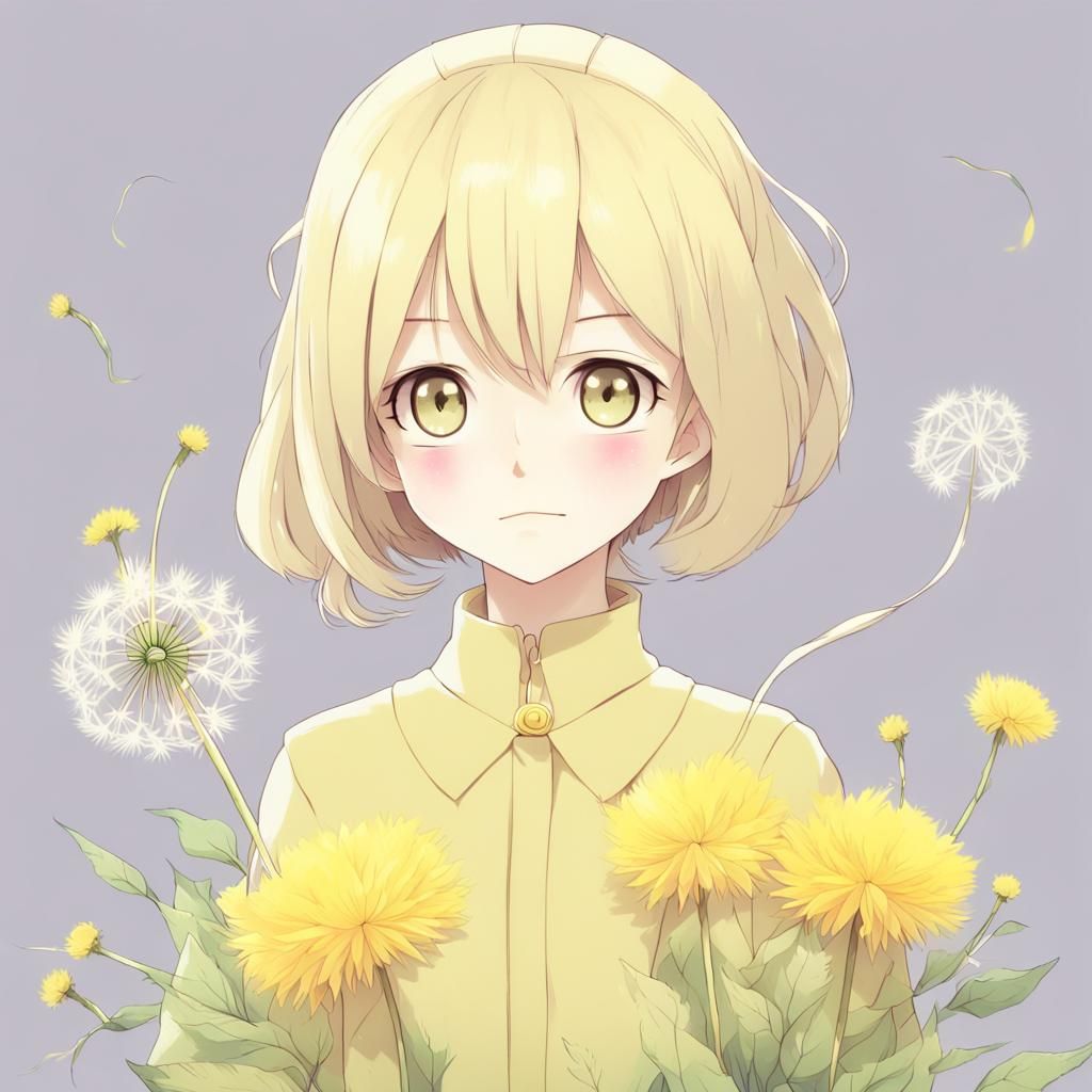 Girl with Dandelion in Anime Style
