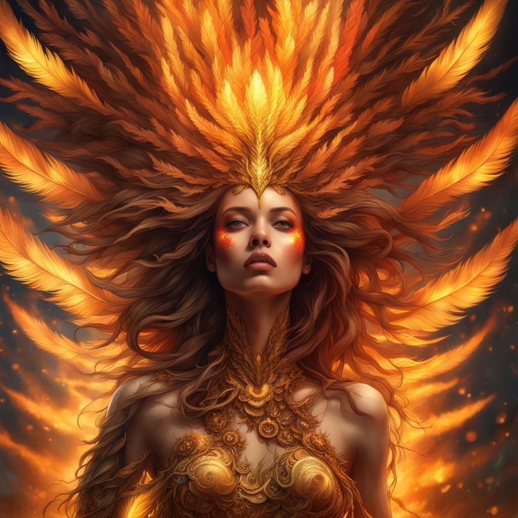 Firebird Girl Portrait with Fractal Details