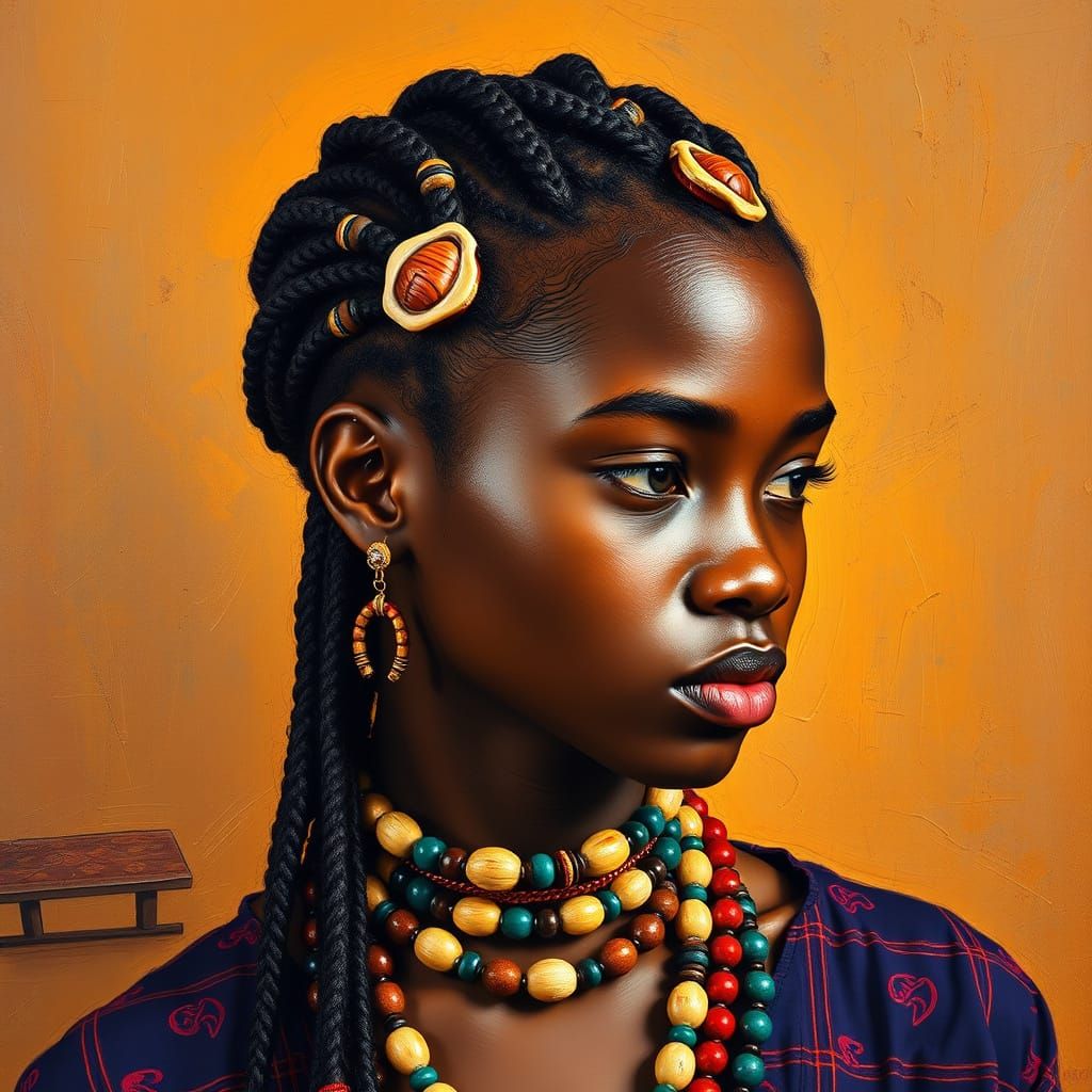 Young Woman Adorned with Vibrant Cornrows in Earthy Afrofutu...