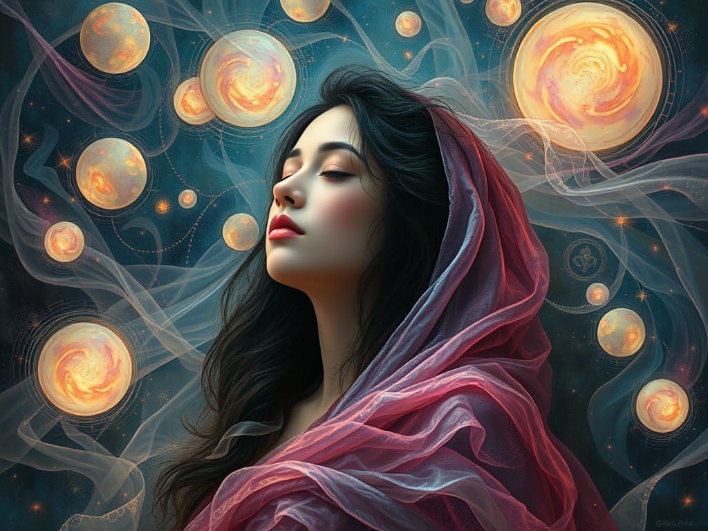 Enchanting Dreamlike Scene with Swirling Patterns and Irides...