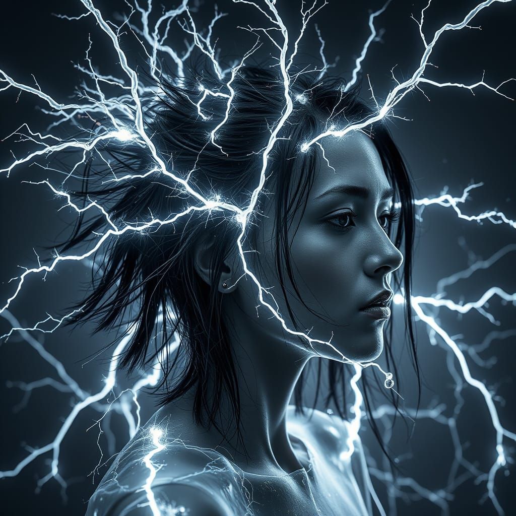 Electrifying Hair: Frozen Lightning in Cyberpunk Style