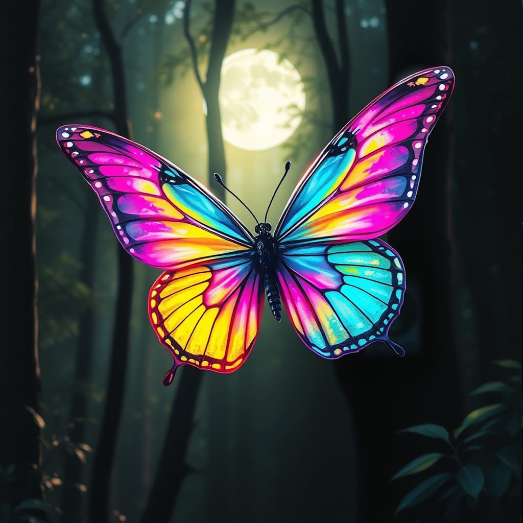 Neon Butterfly in Graffiti Art Style