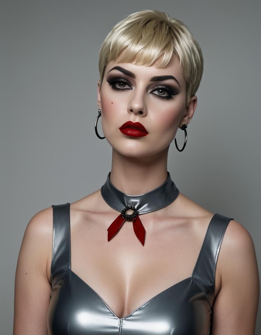 Gothic Portrait with Dark Makeup and Latex Dress