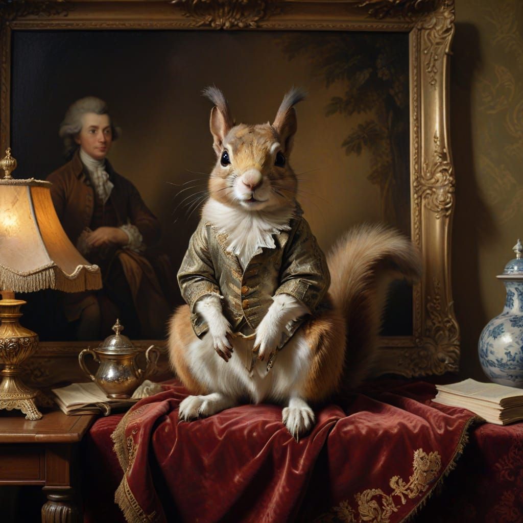Elegant Aristocratic Squirrel in Georgian Study