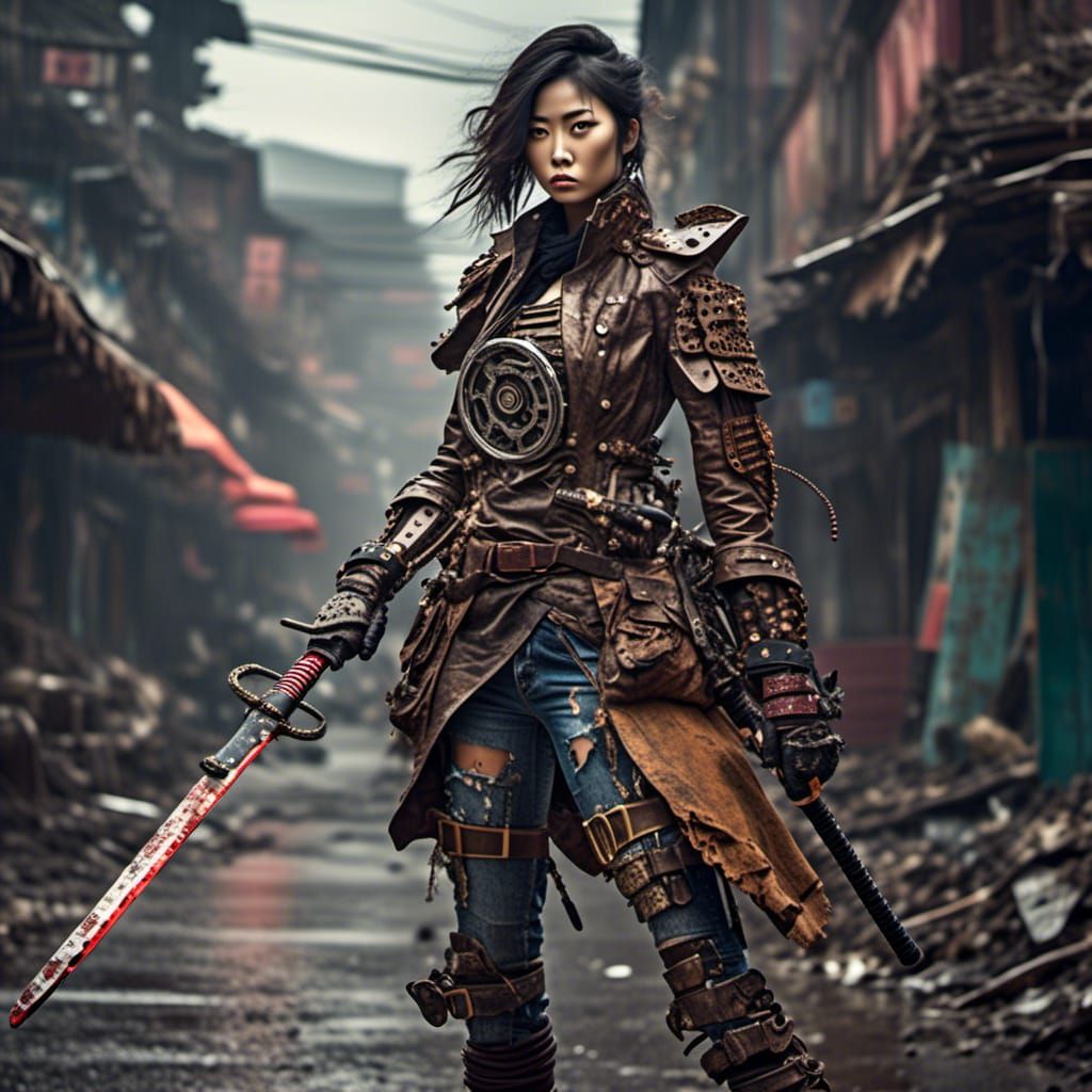 Futuristic Steampunk Robot Samurai with Katana